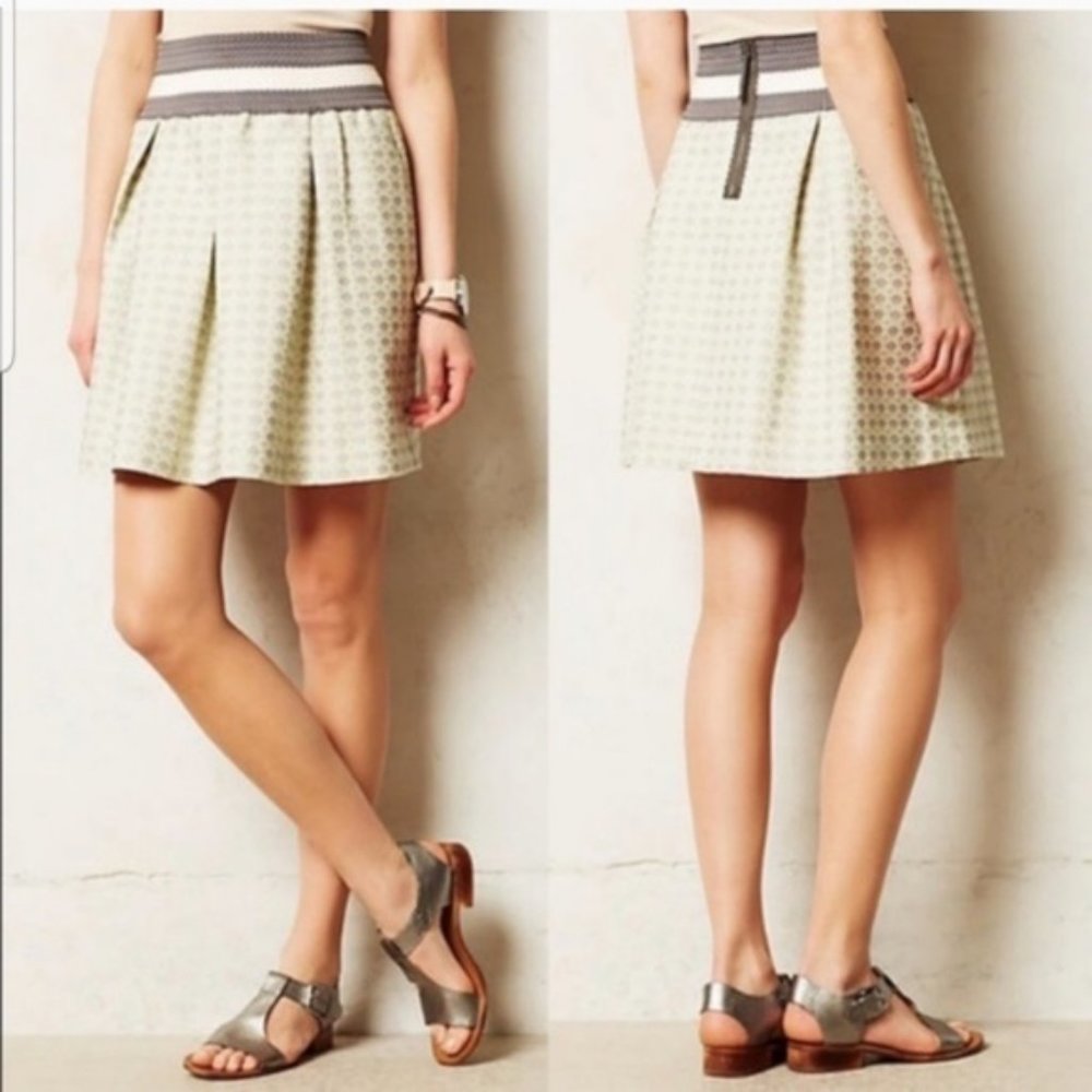 MAEVE Saren Mint Green & Cream Jacquard Elastic Waist Circle Skirt Sz XS